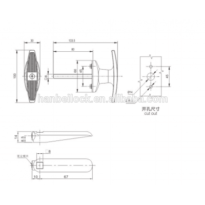 MS316-1 Zinc Alloy Cabinet Door T Handle Lock with key